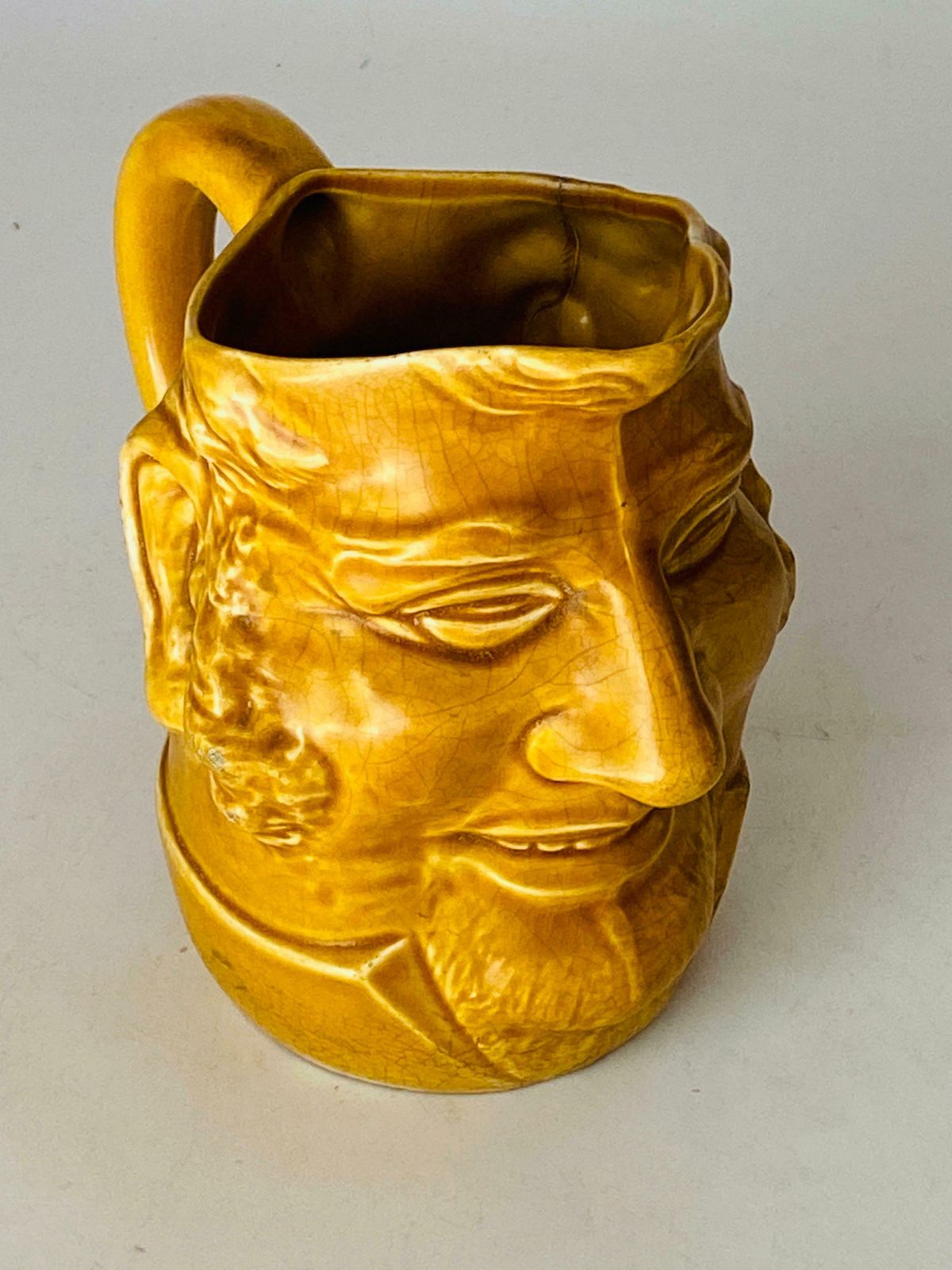 Pitcher In Ceramic From France Yellow Colour Shape Man Face France 1970 photo vintage