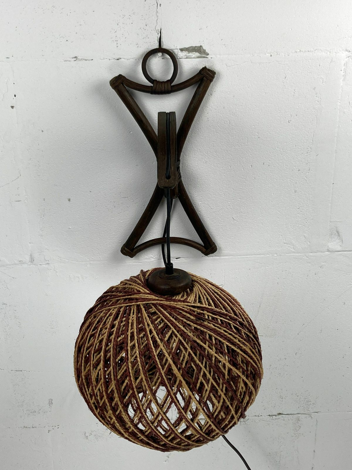 Rattan Bamboo And Rope Sisal Wall Lamp, Dutch 1960s photo for sale