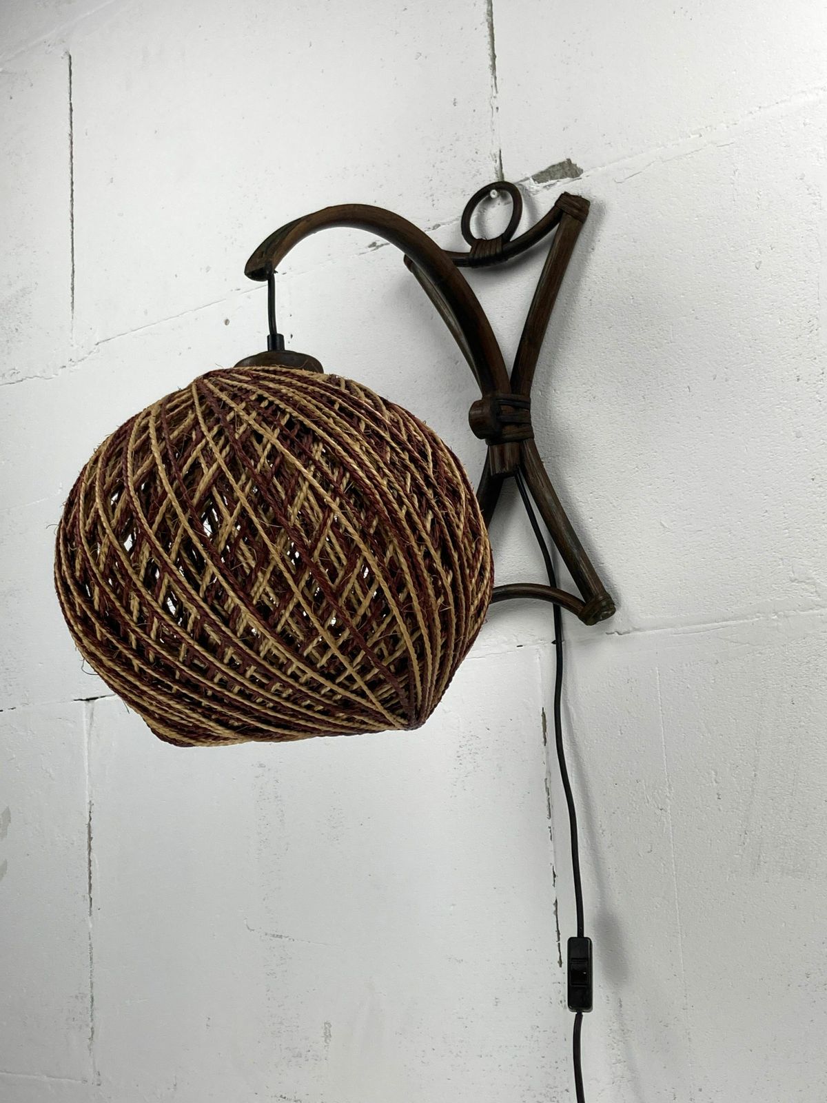Rattan Bamboo And Rope Sisal Wall Lamp, Dutch 1960s photo buy