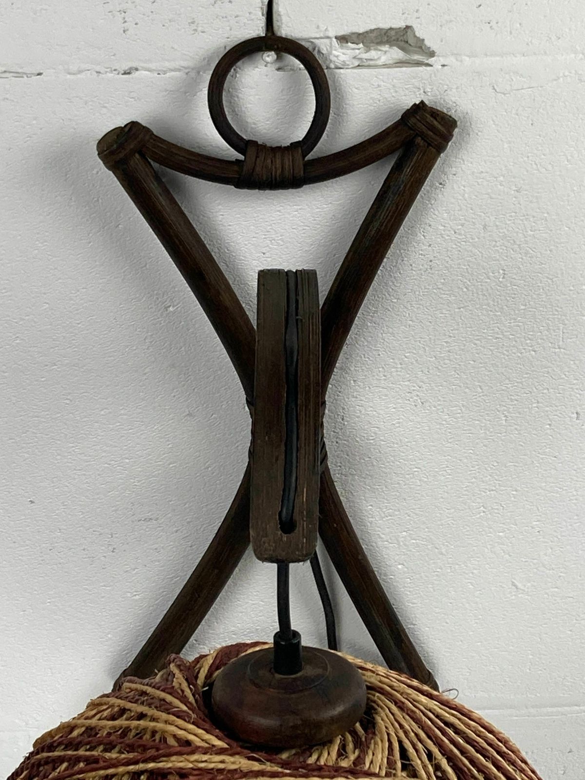 photo for sale Rattan Bamboo And Rope Sisal Wall Lamp, Dutch 1960s
