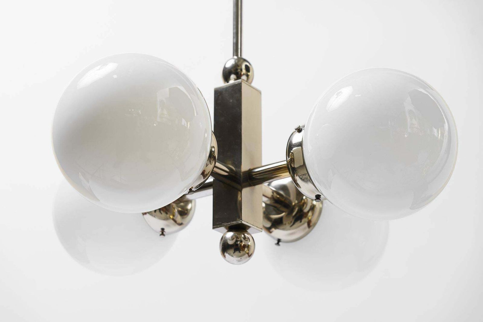 Nickel Plated Art Deco Chandelier With Opal Glass Shades Vienna Around 1920s photo for sale