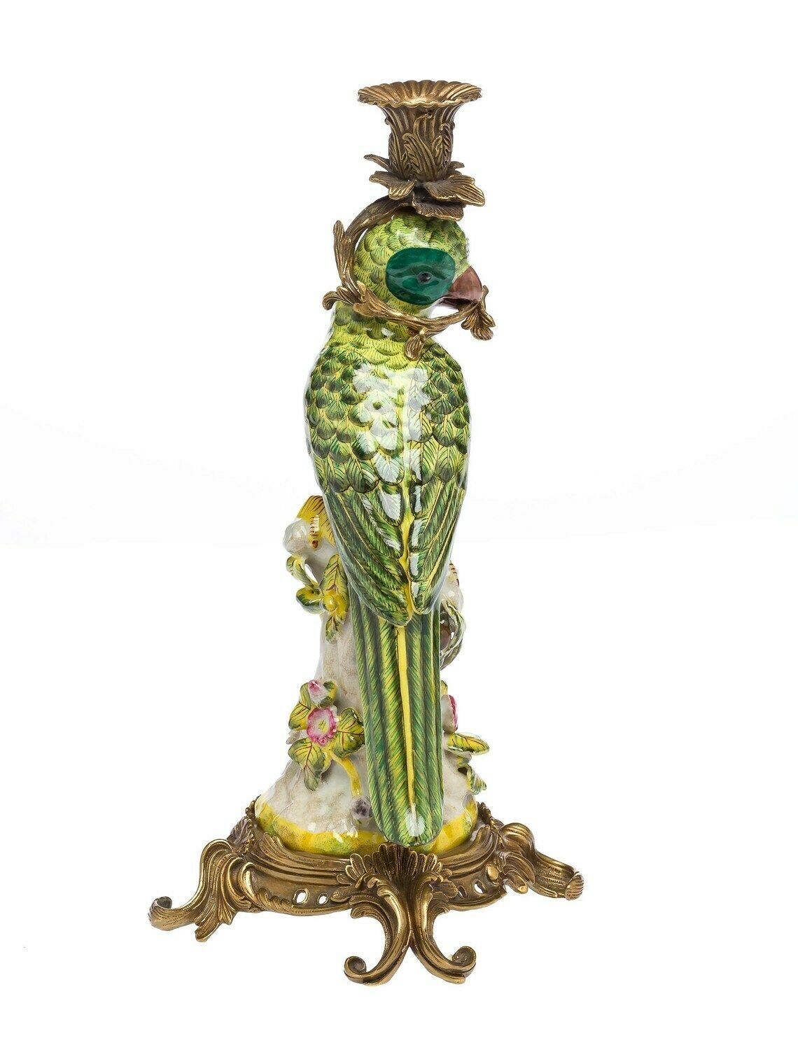 Parrots Shaped Candleholders Set, Birds Made Of Porcelain And Bronze, Antique Home Decor photo furniture