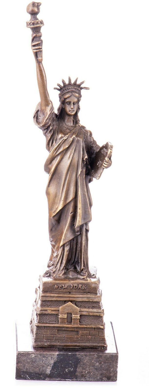 Statue Of Liberty Bronze Sculpture, Modern Bronze Statue On Marble Base, America USA Symbol New York City Icon