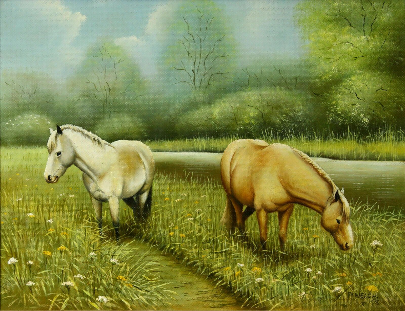 Oil On Board By Peter Welch. Horses Grazing photo furniture