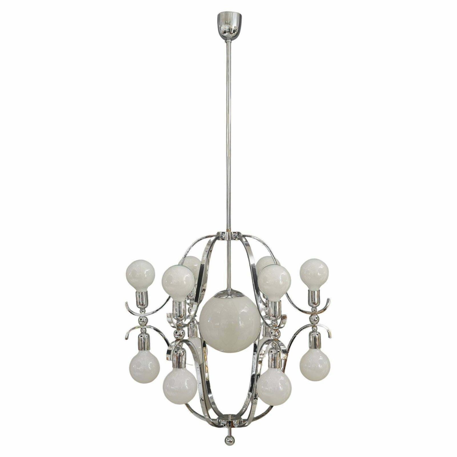 Rare And Very Big Chrome Chandelier Vienna Around 1920s