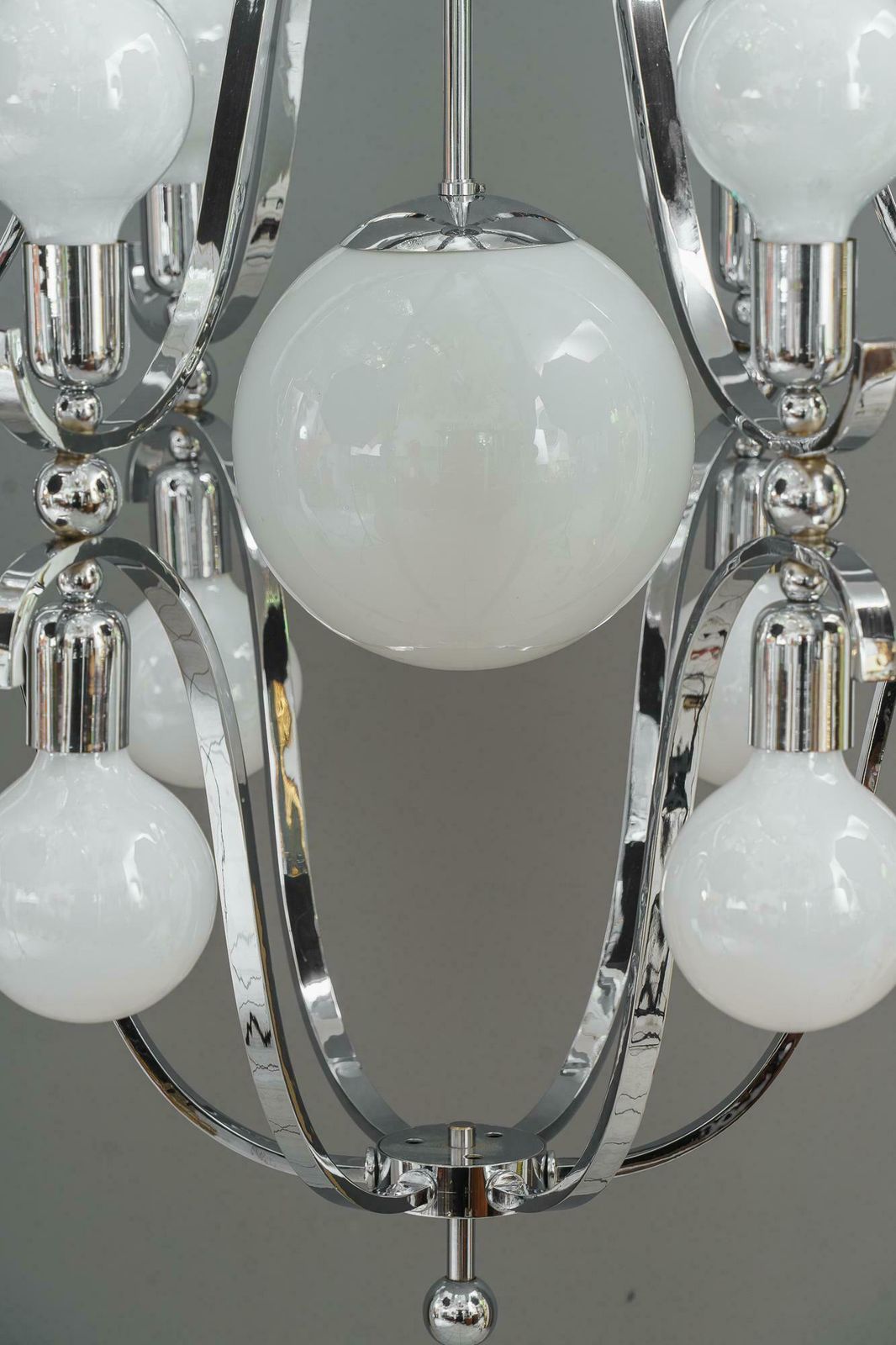 Rare And Very Big Chrome Chandelier Vienna Around 1920s photo Lighting