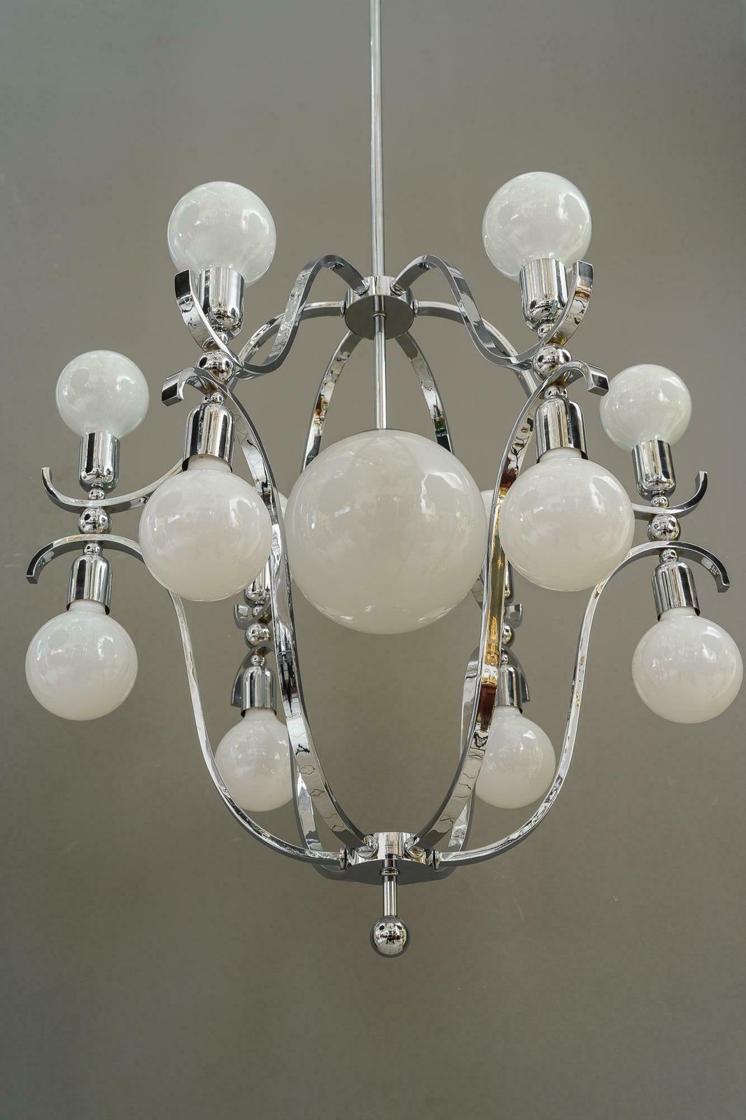 photo vintage Rare And Very Big Chrome Chandelier Vienna Around 1920s