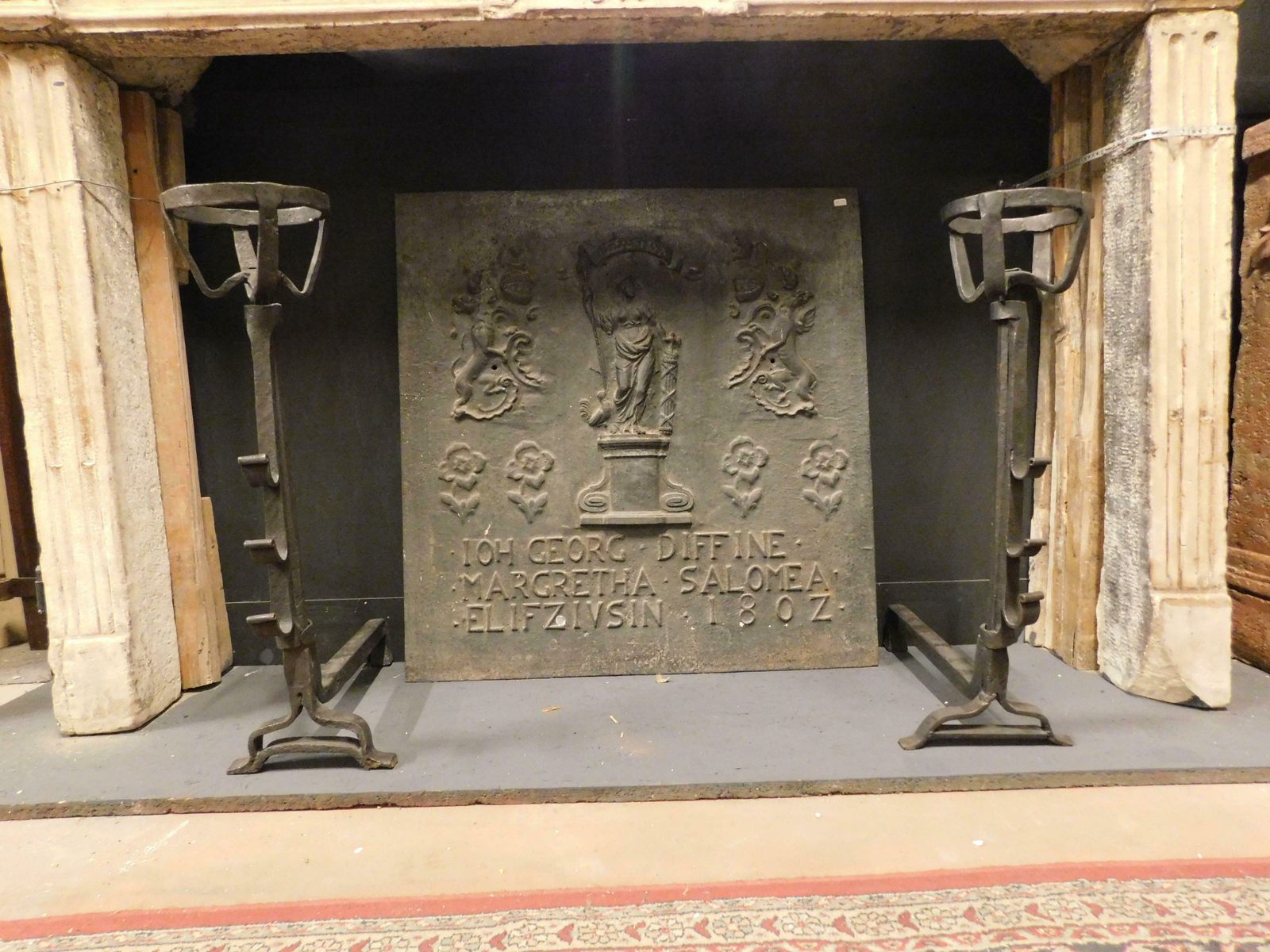 Pair Of Iron Antique Fire Dogs With Cup Holder 19th Century Italy photo for sale