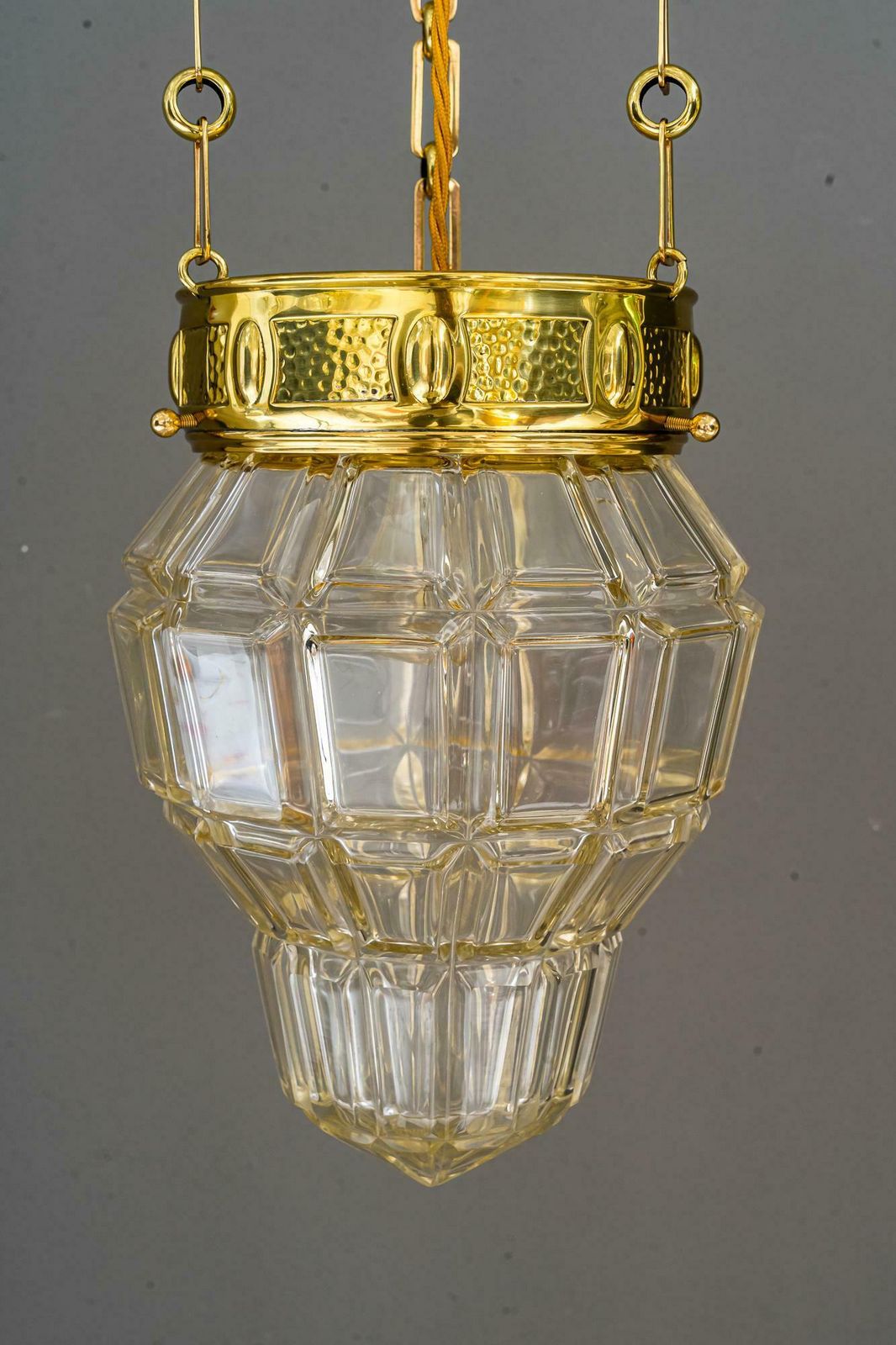 Jugendstil Chandelier With Cut Glass Shade, Vienna, 1910s photo Lighting