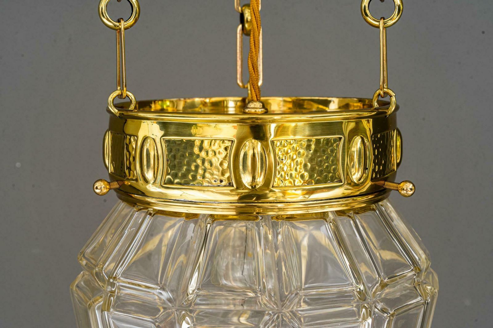 photo for sale Jugendstil Chandelier With Cut Glass Shade, Vienna, 1910s