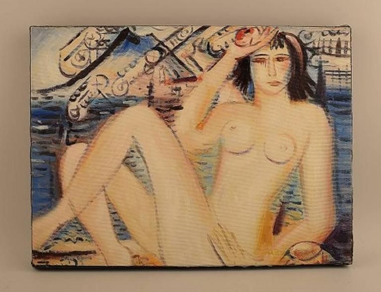 Oil On Canvas, Naked Woman, Unknown Artist, 20th Century photo furniture