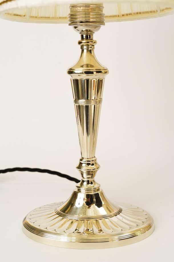 2 Table Lamps Alpaca With Oval Base And Fabric Shades Vienna Around 1920s photo 737.0