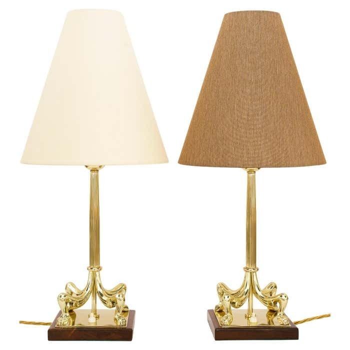 2 Big Art Deco Table Lamps With Fabric Shades Vienna Around 1920s