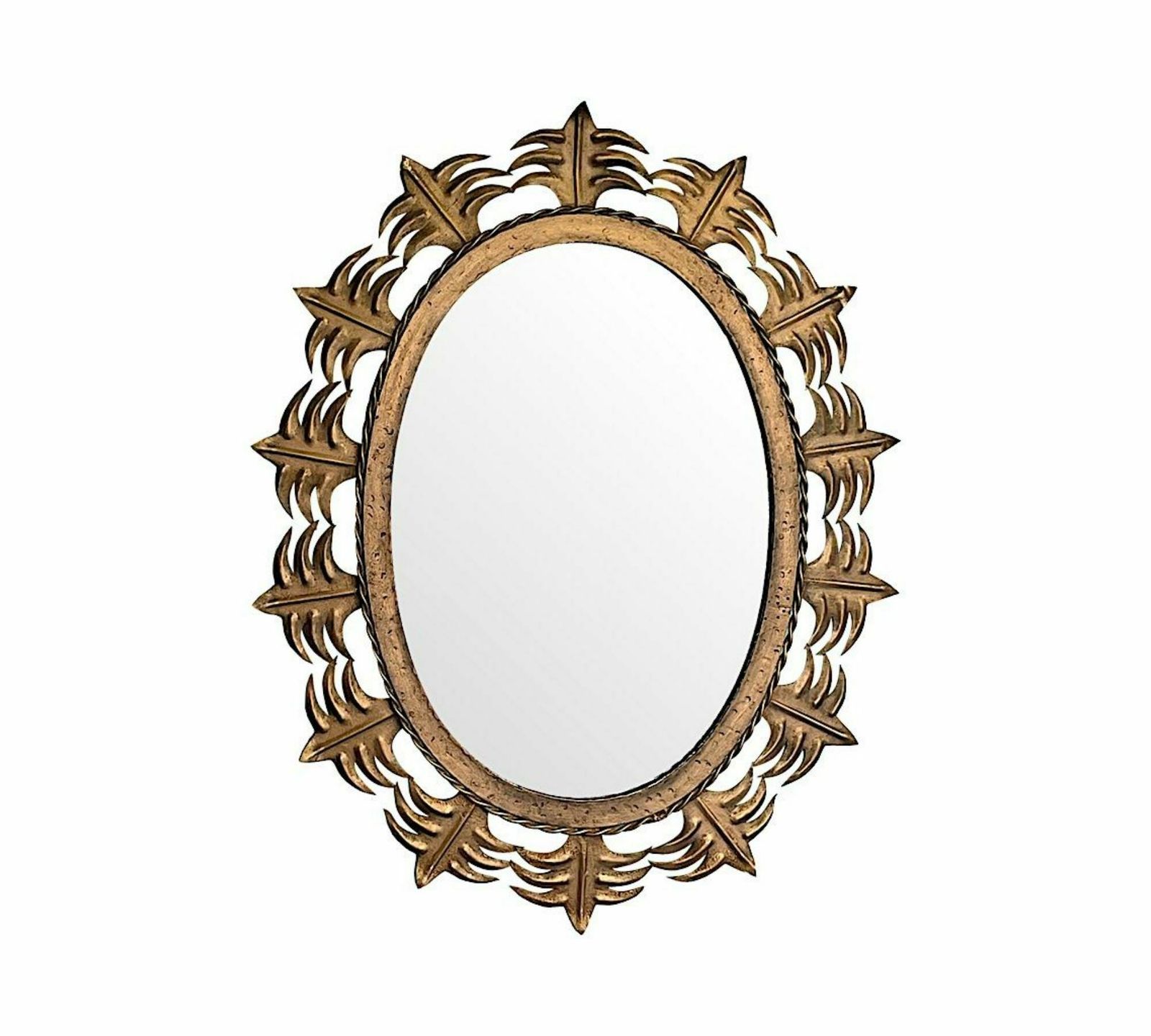 A Spanish Sunburst 1950s Gilt Metal Oval Mirror With Ornate Edging.