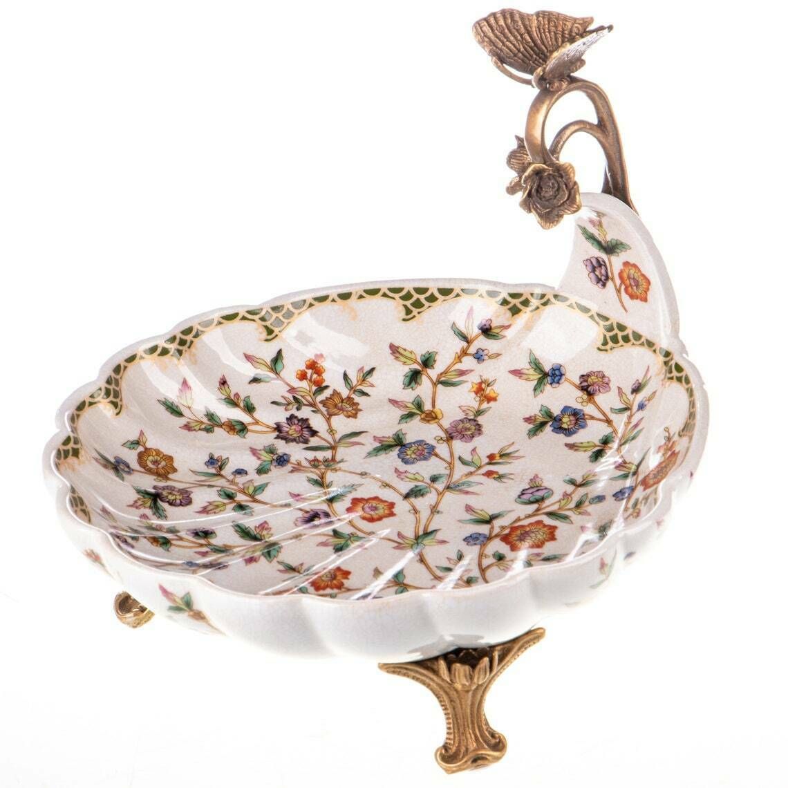 Decorative Bowl, Plateau Made Of Porcelain And Bronze, Bowl With Butterfly, Antique Home Deco photo furniture