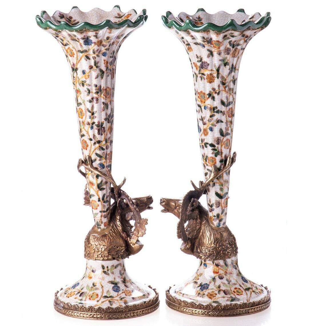 Antique Still Porcelain Set With Bronze Candlesticks / Vases With Deer photo furniture