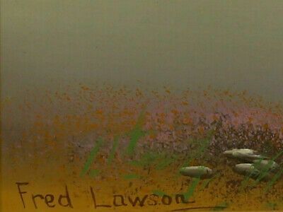 Gouache Signed Fred Lawson. Birds Flying Over Heather Shrubs photo for sale