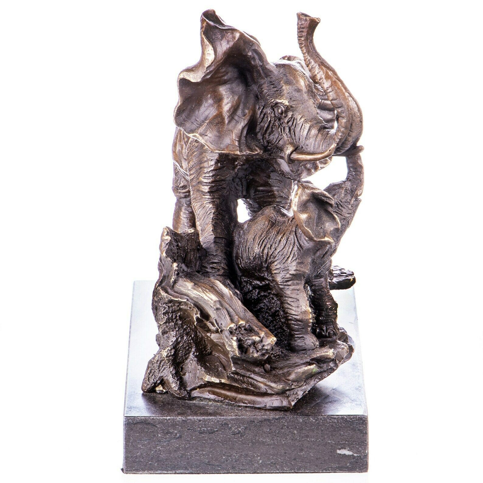 Elephants Bronze Figure On Marble Base, Amazing Sculpture Of Wild Animal, Signed Statue, Gift Idea, Office And Home Decoration photo for sale