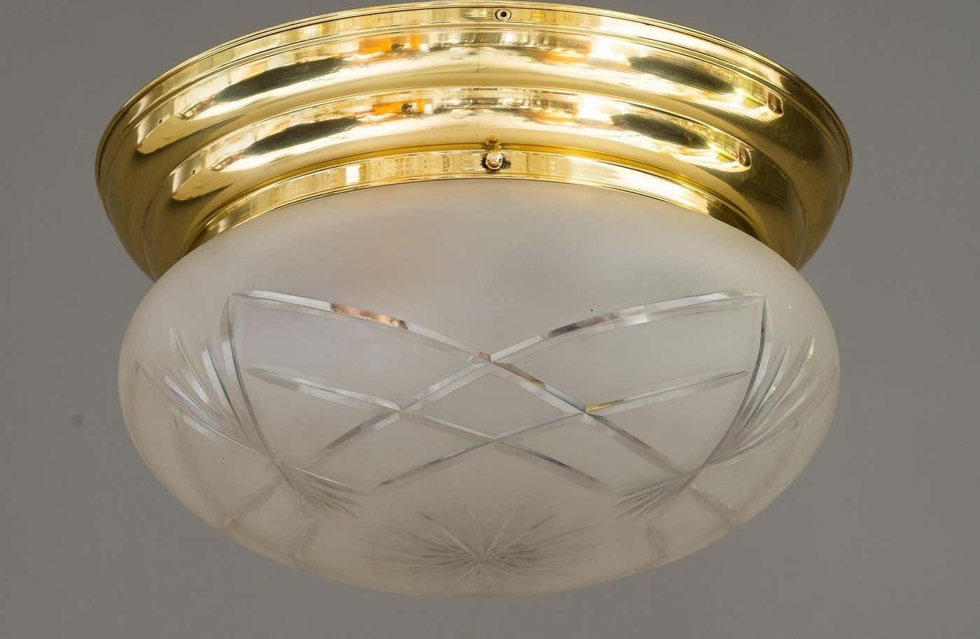 Art Deco Ceiling Lamp With Original Cut Glass Shade, Around 1920s photo furniture