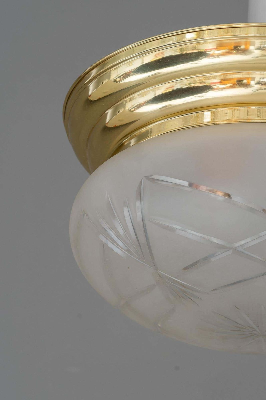 Art Deco Ceiling Lamp With Original Cut Glass Shade, Around 1920s photo vinterior