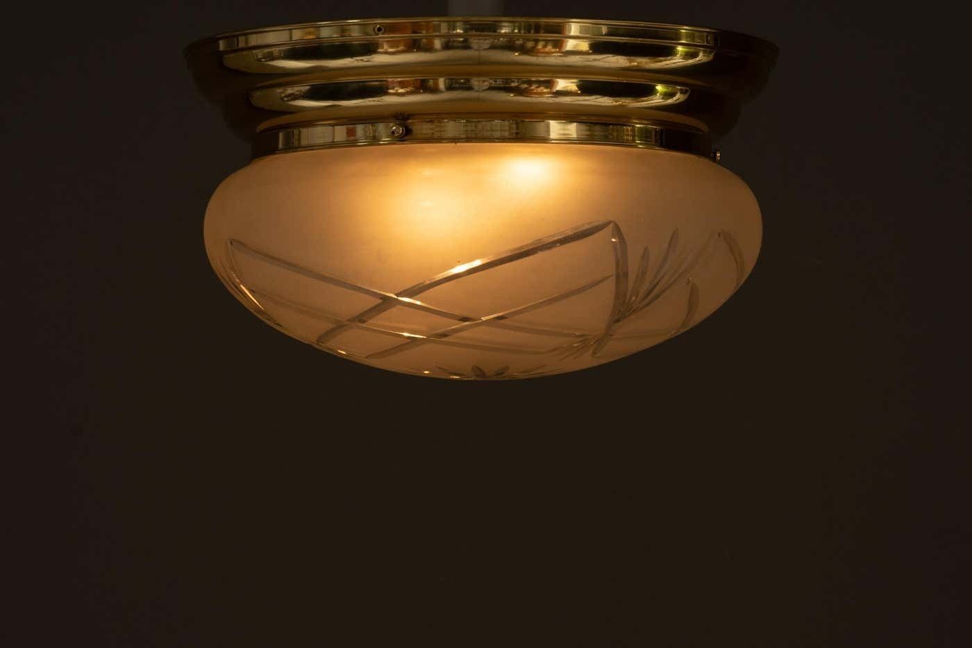 Art Deco Ceiling Lamp With Original Cut Glass Shade, Around 1920s photo buy