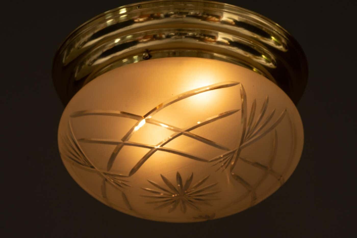 Lighting Art Deco Ceiling Lamp With Original Cut Glass Shade, Around 1920s photo