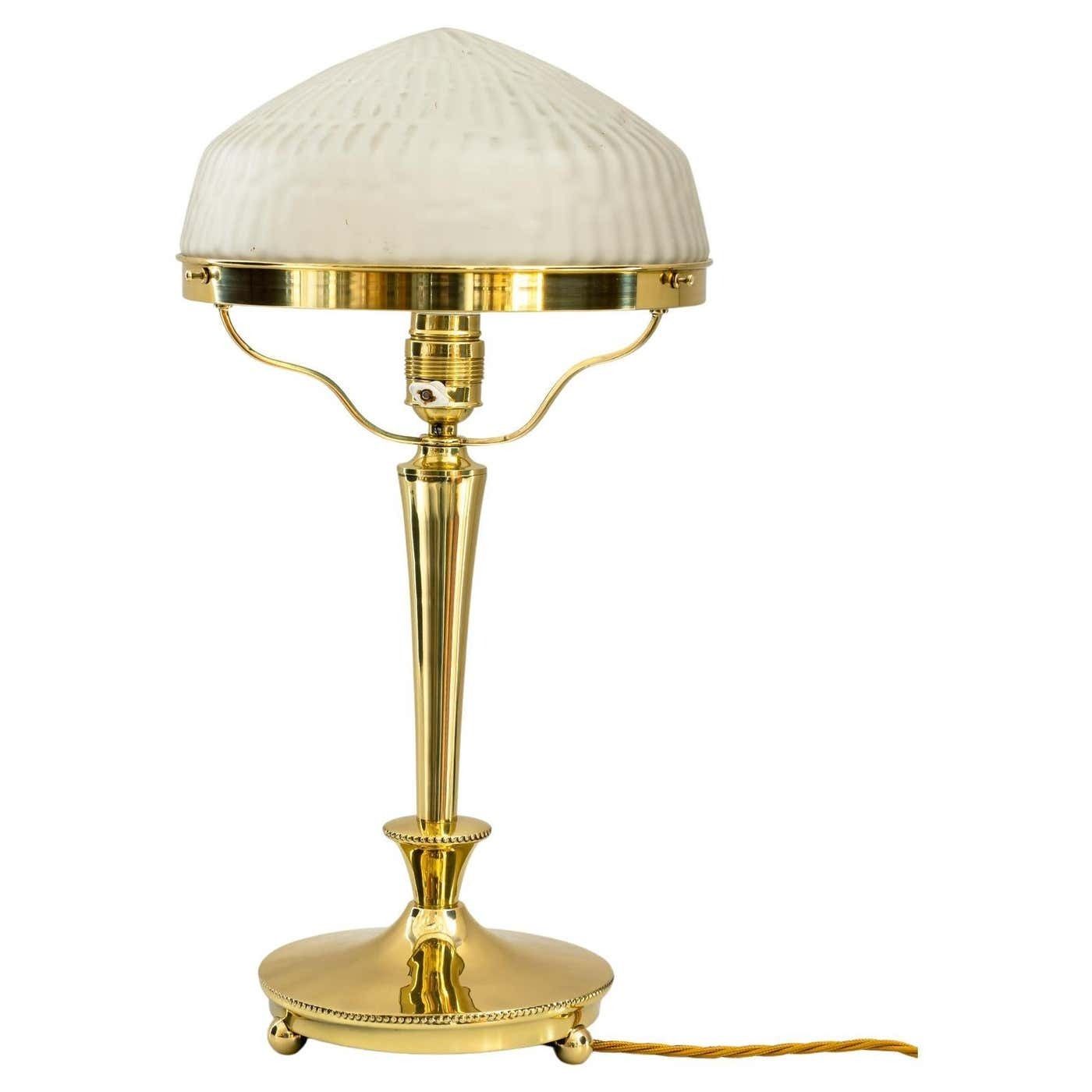 Art Deco Table Lamp With Original Glass Shade Around 1920s