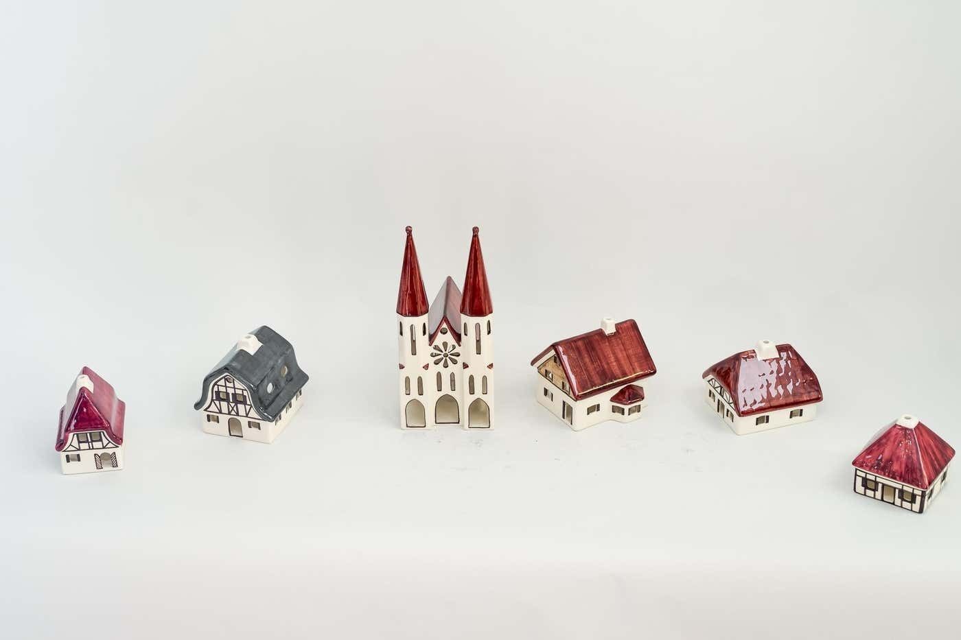 Christmas Ceramic Houses For Candle Light Deco In Shape Of A Village Around 1970 photo furniture
