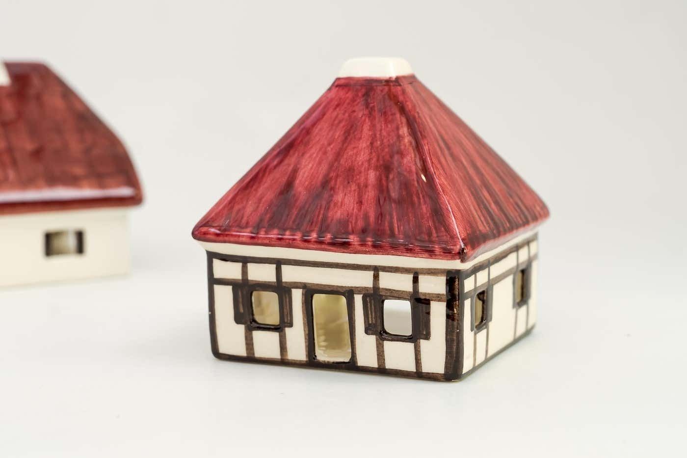 Christmas Ceramic Houses For Candle Light Deco In Shape Of A Village Around 1970 photo for sale