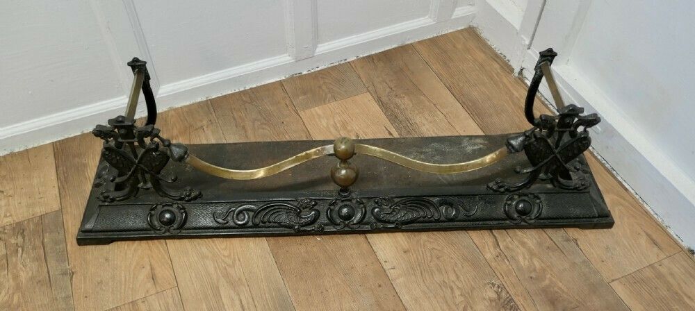 Victorian Art Nouveau Cast Iron And Brass Fender photo furniture