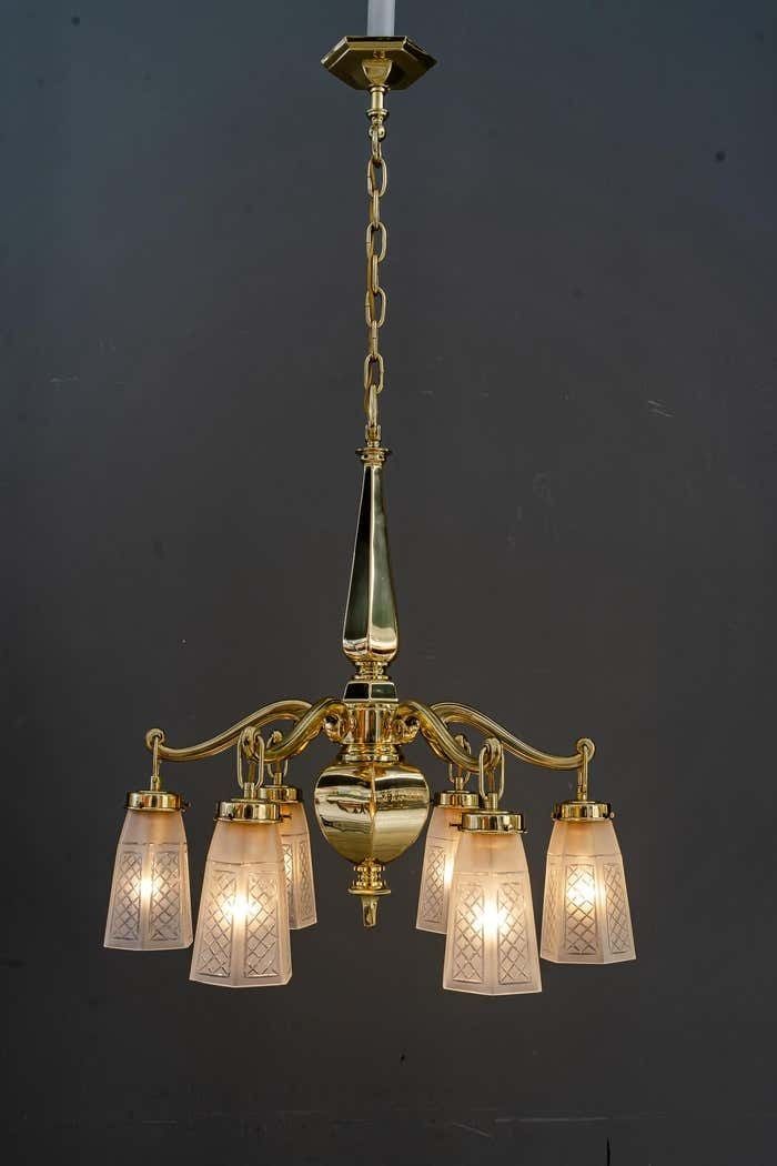 Art Deco Chandelier With Original Glass Shades Vienna Around 1920s photo furniture