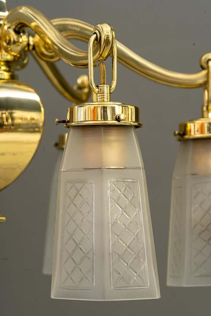 Art Deco Chandelier With Original Glass Shades Vienna Around 1920s photo vintage
