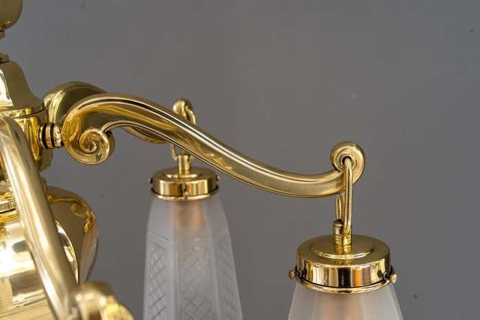 photo vintage Art Deco Chandelier With Original Glass Shades Vienna Around 1920s