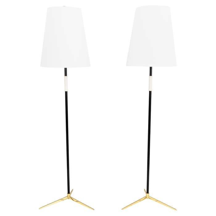 Two Kalmar Floor Lamps Around 1950s With Fabric Shades