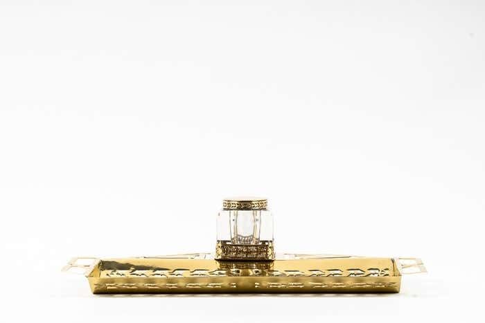 Art Deco Inkwell With Original Inkwell Glass, Vienna, Around 1920s photo for sale
