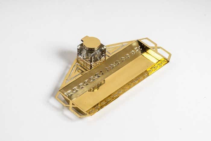 Art Deco Inkwell With Original Inkwell Glass, Vienna, Around 1920s photo buy