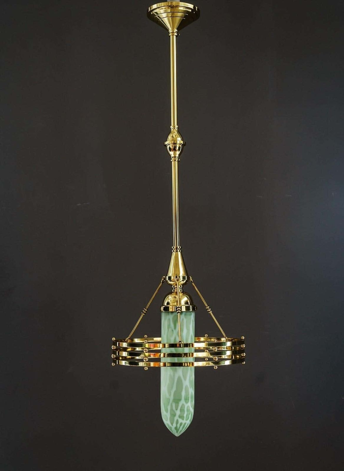 Jugendstil Pendant With Palme Koenig Glass Shade Vienna Around 1910 photo for sale