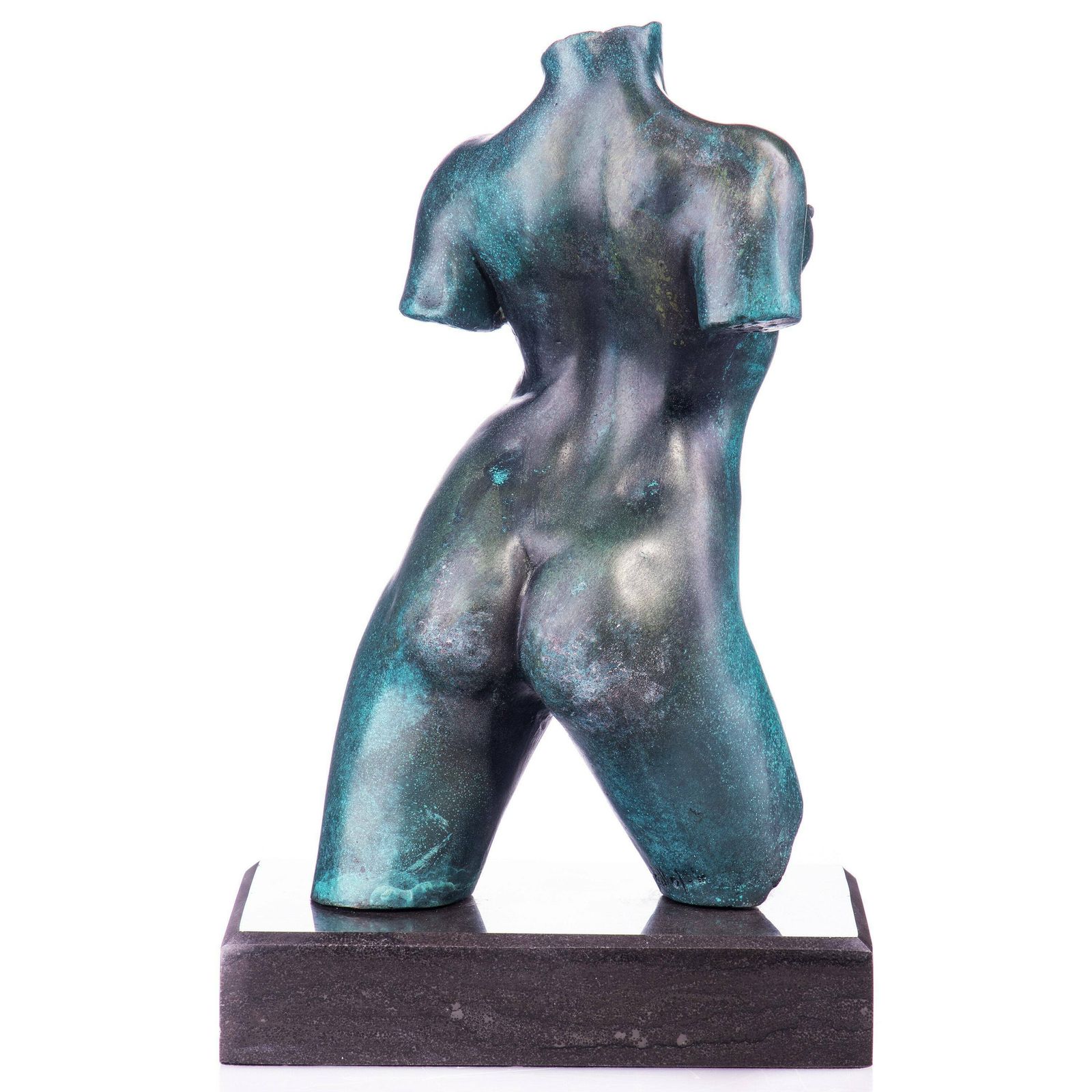 Modern Bronze Sculpture Of Female Torso With Green Patina photo for sale