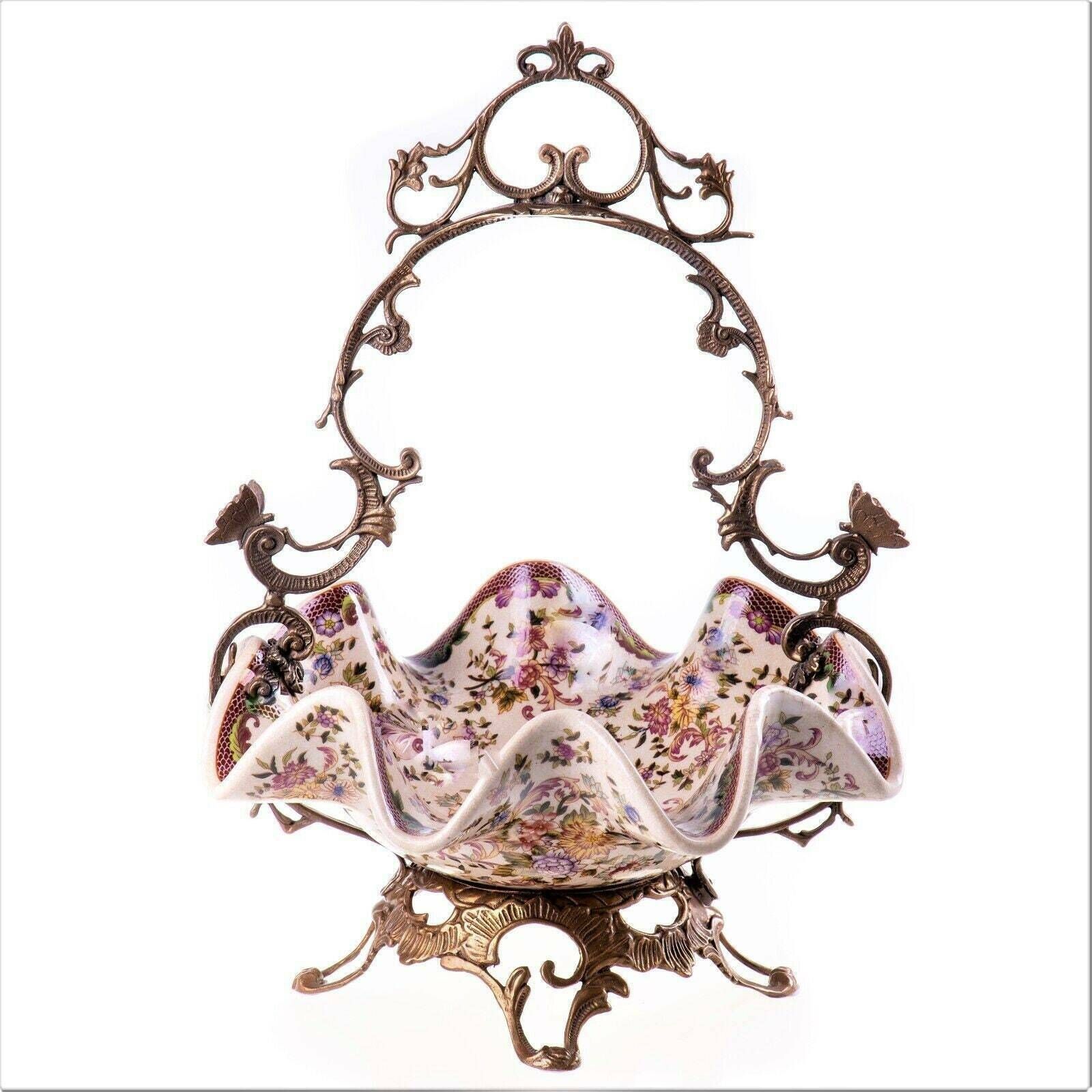 Antique Style Porcelain Bronze Bowl, Bowl With Butterflies And Flowers photo furniture
