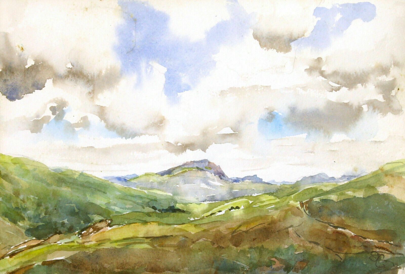 Watercolour By Julia Coleridge. Titled "Clouds Over Tinto, Lanarkshire" photo furniture