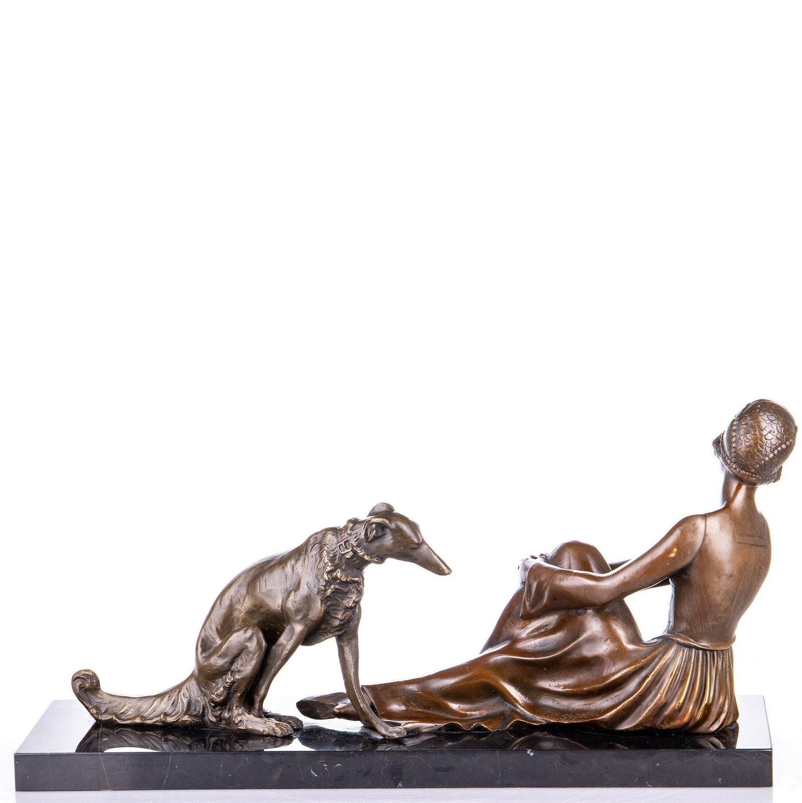 Art Deco Bronze Figure Sculpture Woman With Dog After D.H.Chiparus photo furniture