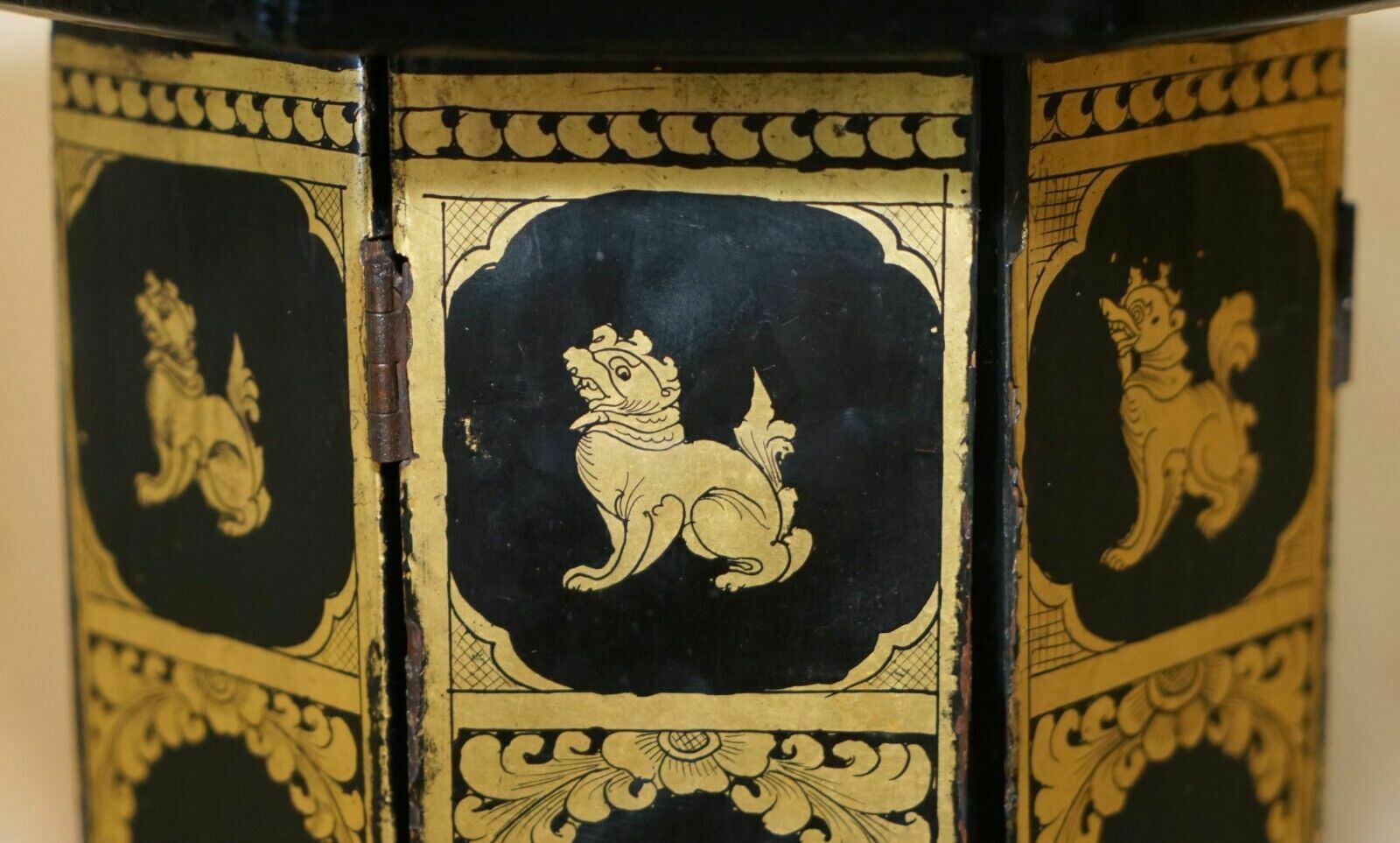 Antique Victorian Circa 1900 Chinese Chinoiserie Lacquered Folding Side Table photo vinterior