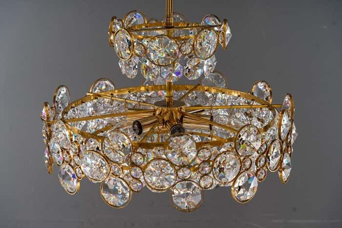 Crystal Glass "Palwa" Chandelier Around 1970s photo 2453.0