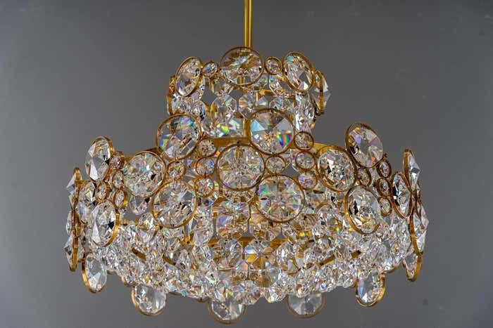 Crystal Glass "Palwa" Chandelier Around 1970s photo vinterior