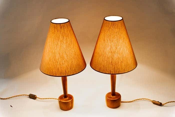 photo for sale 2 Rupert Nikoll Wood Table Lamps By Rupert Nikoll, Around 1950s