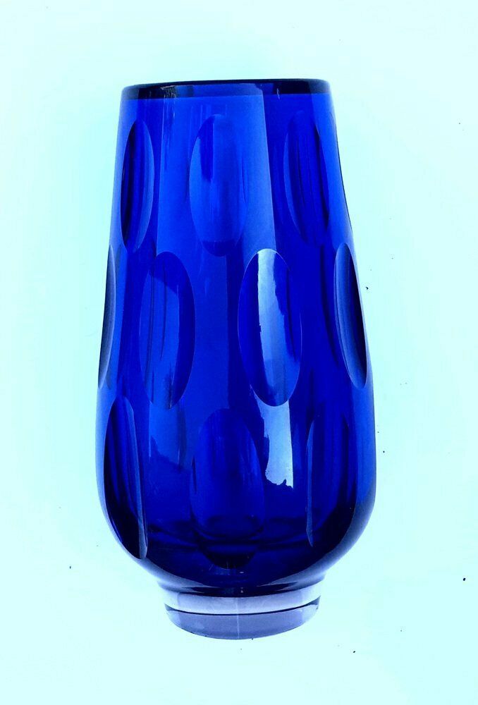 Cobalt Blue Vase With Lens Cut Decor From Wmf 1960s photo for sale