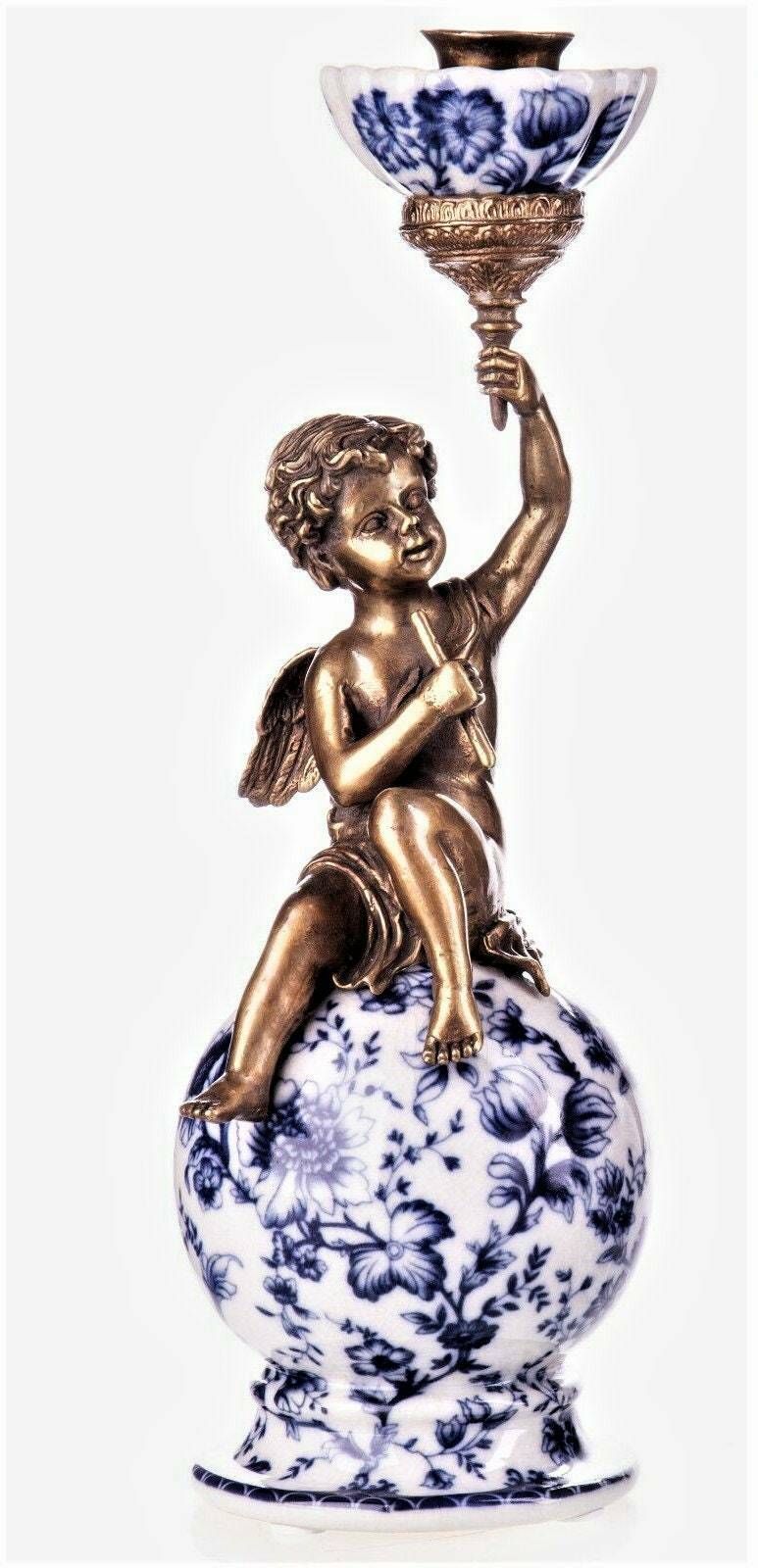 Antique Style Bronze & Porcelain Candlesticks   Cherub Candleholder, Home Deco, Gift photo Home Decor