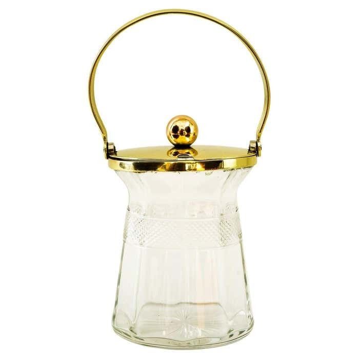 Art Deco Sugar Bowl With Brass And Cut Glass Around 1920s