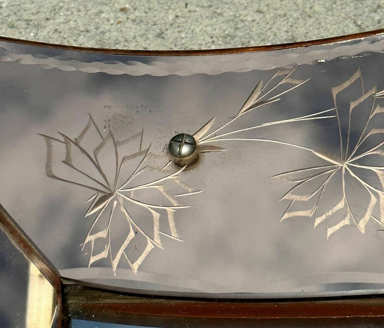 1250.0 Lovely Antique 1930's Art Deco Peach Glass Bevelled Venetian Flower Petal Mirror photo