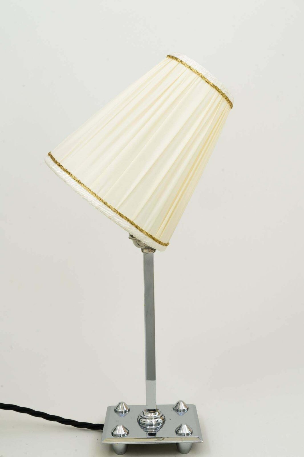 Art Deco Chromed Table Lamp With Fabric Shade, Vienna, Circa 1920s photo vinterior